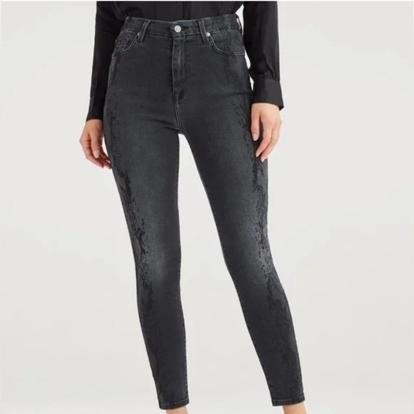 7 For All Mankind Denim - 7 for all mankind Aubrey Super High Waist Black Skinny Jeans Snake Print 28 NWT